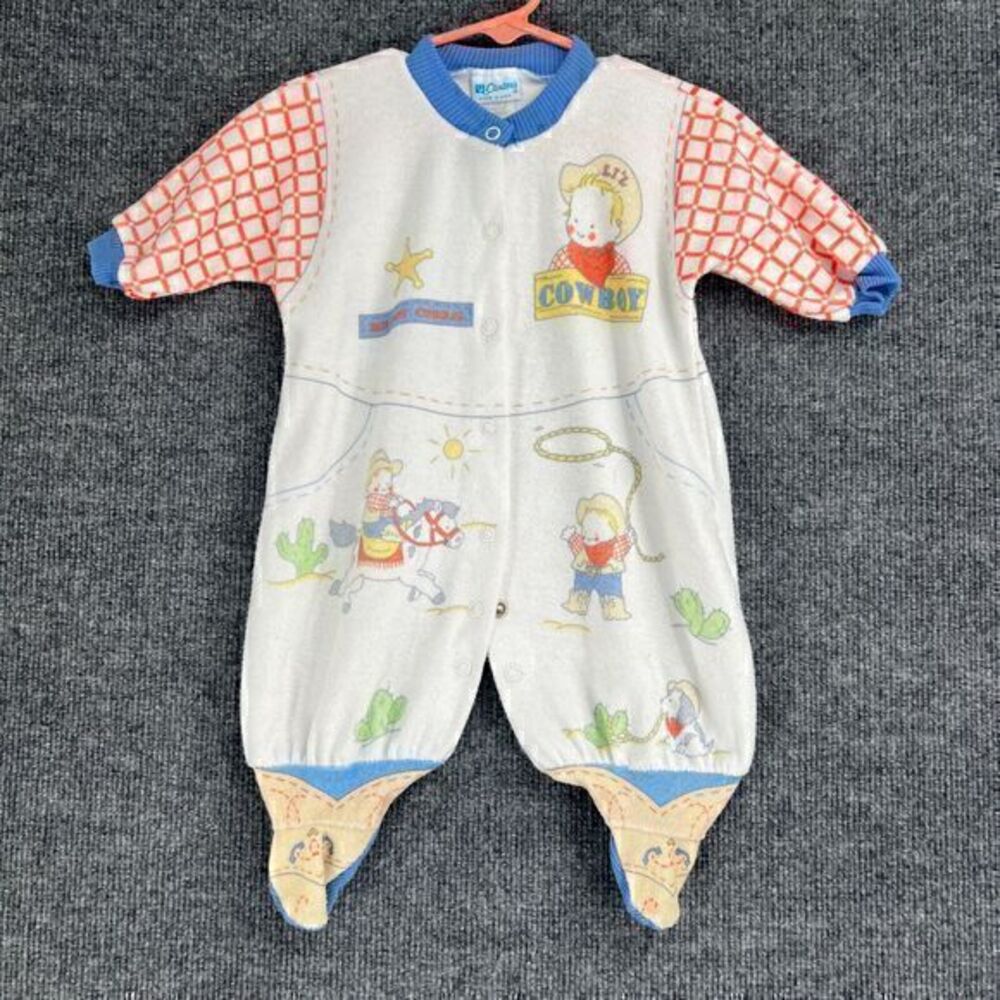 Vintage Carters Infant Sleeper One Piece Medium 12-17lbs Terry Cowboy USA Made
